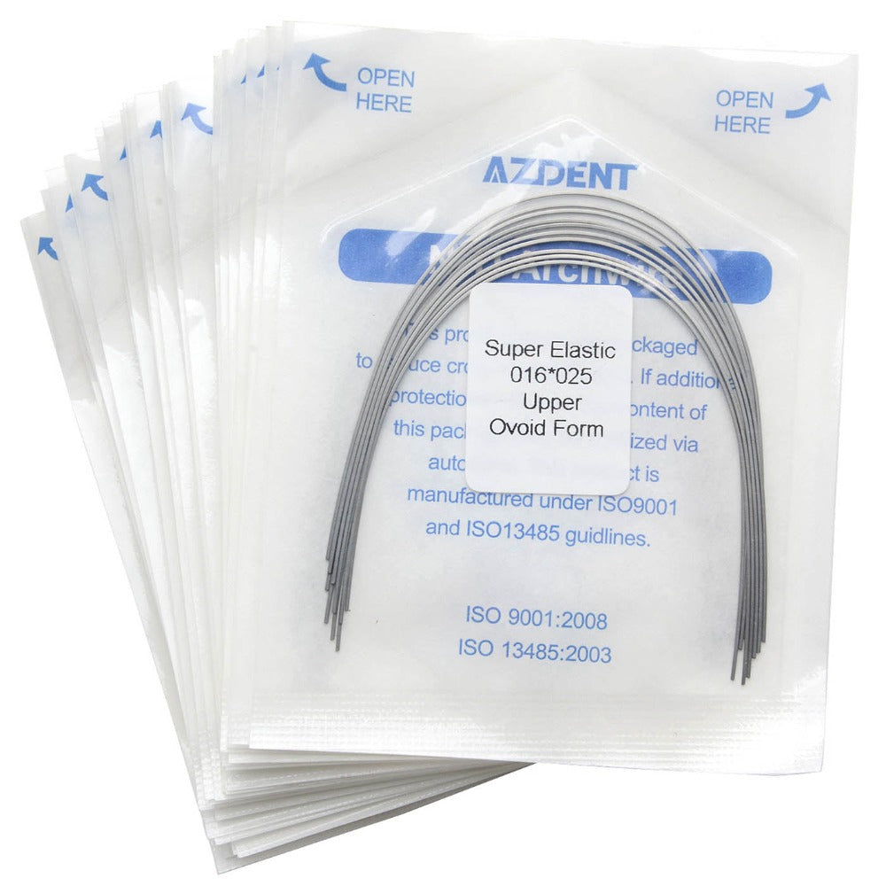 AZDENT Dental Orthodontic Archwire Niti Super Elastic Ovoid Form Rectangular 0.016 x 0.025 Upper 10pcs/Pack - azdentall.com