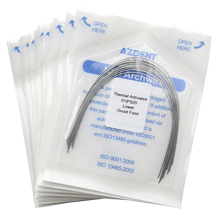 AZDENT Thermal Active NiTi Archwire Ovoid Form Rectangular 0.019 x 0.025 Lower 10pcs/Pack - azdentall.com