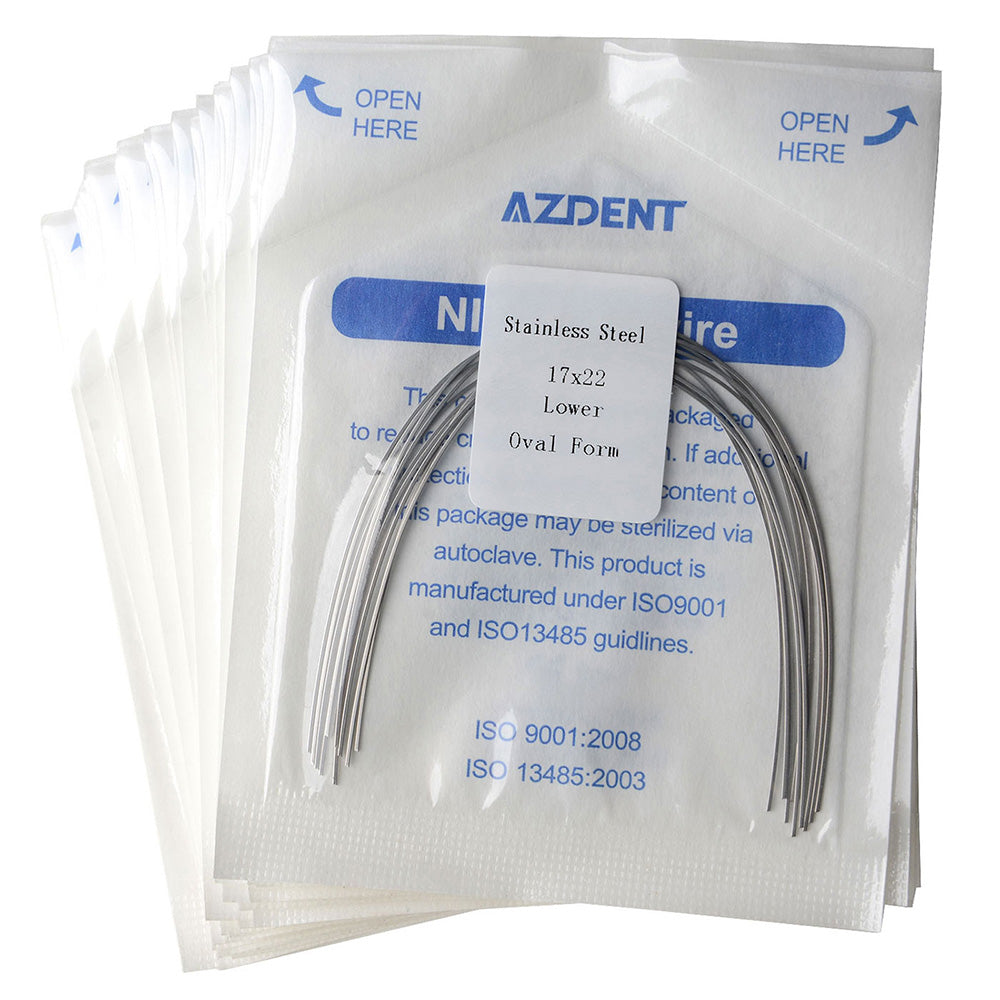 20 Packs AZDENT Archwire Stainless Steel Oval Form Rectangular 0.017 x 0.022 Lower 10pcs/Pack - azdentall.com