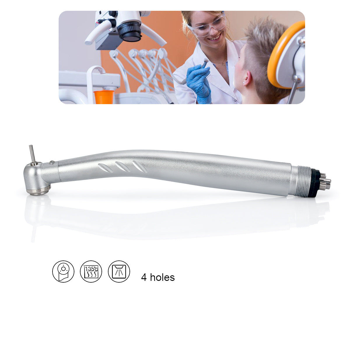 Dental E-generator Integrated LED High Speed Handpiece Push Button 4 Hole Triple Water Spray - azdentall.com