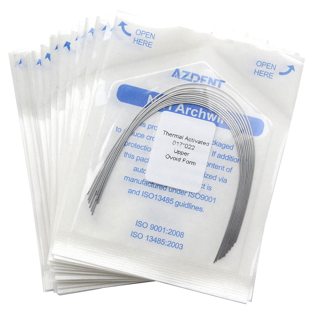 AZDENT Thermal Active NiTi Archwire Ovoid Form Rectangular 0.017 x 0.022 Upper 10pcs/Pack - azdentall.com