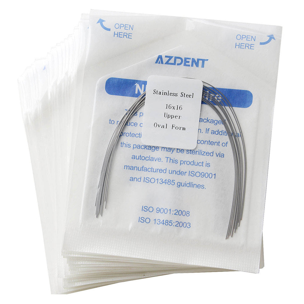 20 Packs AZDENT Archwire Stainless Steel Oval Form Rectangular 0.016 x 0.016 Upper 10pcs/Pack - azdentall.com