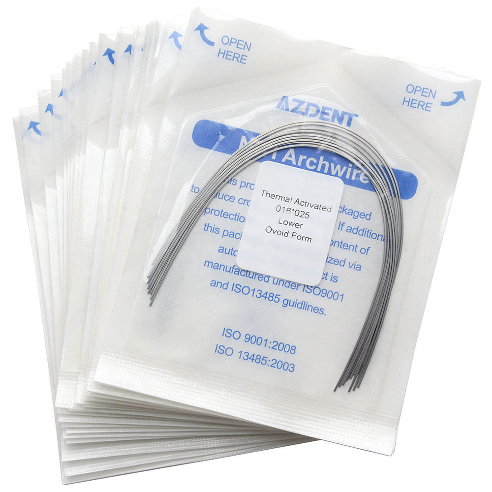 AZDENT Thermal Active NiTi Archwire Ovoid Form Rectangular 0.016 x 0.025 Lower 10pcs/Pack - azdentall.com