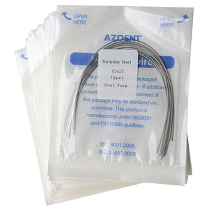 20 Packs AZDENT Archwire Stainless Steel Oval Form Rectangular 0.017 x 0.025 Upper 10pcs/Pack - azdentall.com