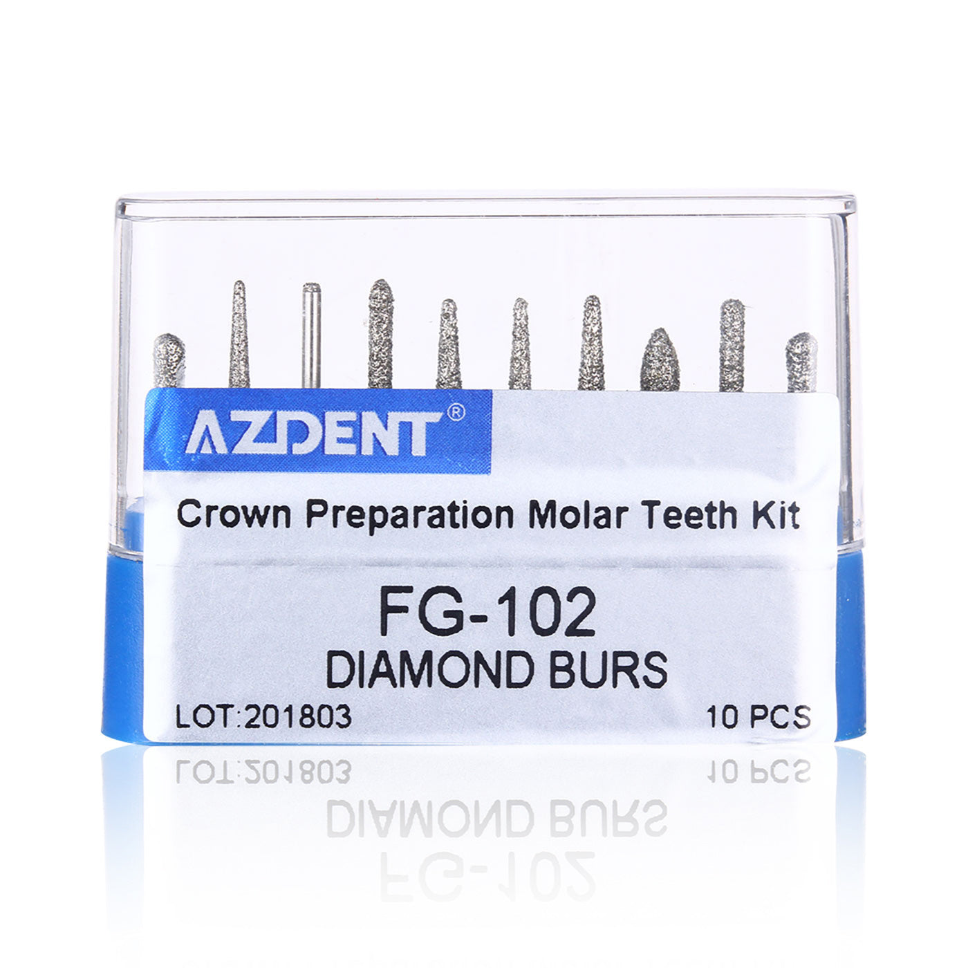 AZDENT Dental Diamond Bur FG-102 Crown Preparation Molar Teeth Kit 10pcs/Kit-azdentall.com