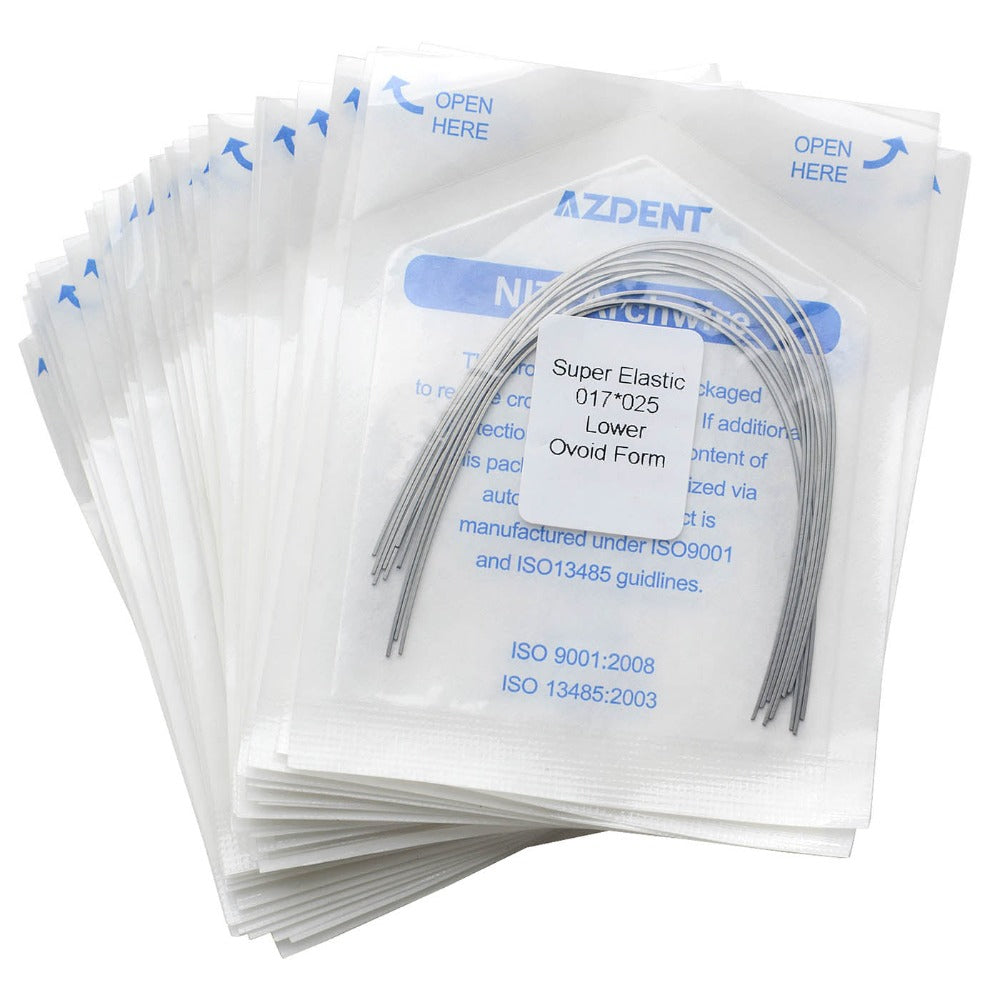 AZDENT Dental Orthodontic Archwire Niti Super Elastic Ovoid Form Rectangular 0.017 x 0.025 Lower 10pcs/Pack - azdentall.com