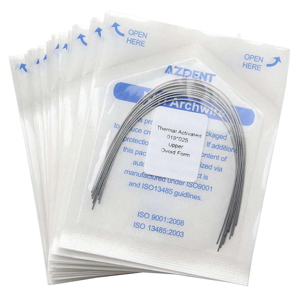 AZDENT Thermal Active NiTi Archwire Ovoid Form Rectangular 0.019 x 0.025 Upper 10pcs/Pack - azdentall.com
