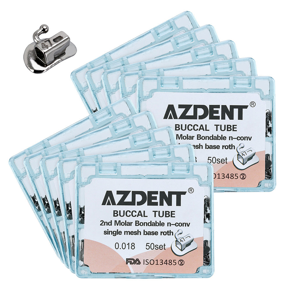 AZDENT Dental Orthodontic Buccal Tube 2nd Molar Bondable Split Non-Convertible Roth 0.018 50Sets/Box - azdentall.com