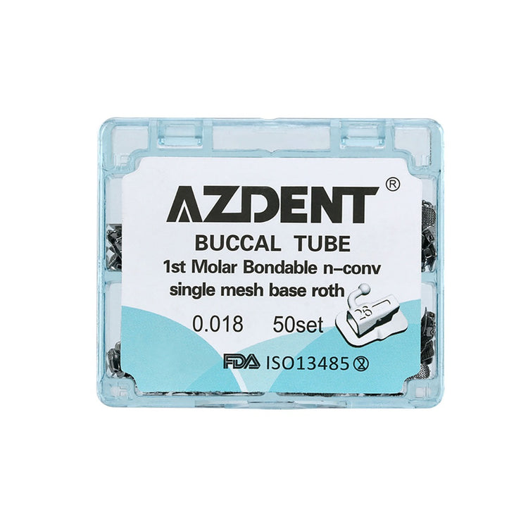 AZDENT Dental Orthodontic Buccal Tube 1st Molar Bondable Split Non-Convertible Roth 0.018 (UR UL LL LR) 50Sets/Box - azdentall.com