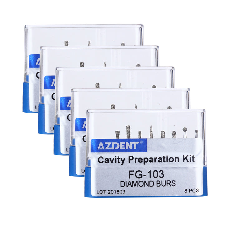 5 Kits AZDENT Dental Diamond Bur FG-103 Cavity Preparation Kit 8pcs/Kit - azdentall.com