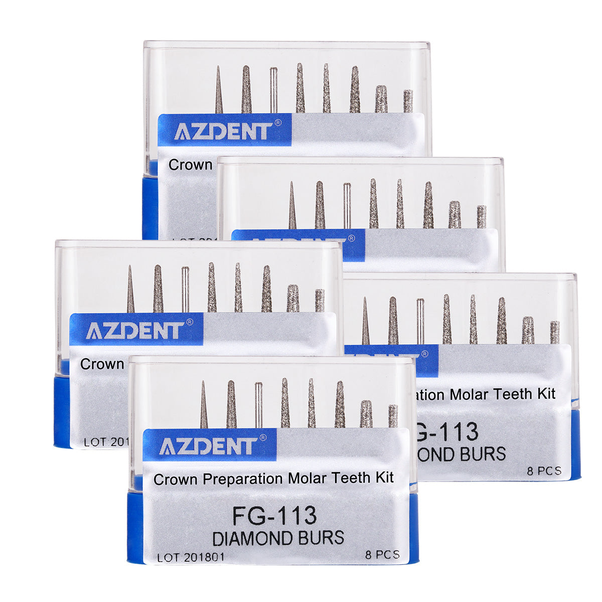 5 Boxes AZDENT Dental Diamond Bur FG-113 Crown Preparation Molar Teeth Kit 8pcs/Kit - azdentall.com