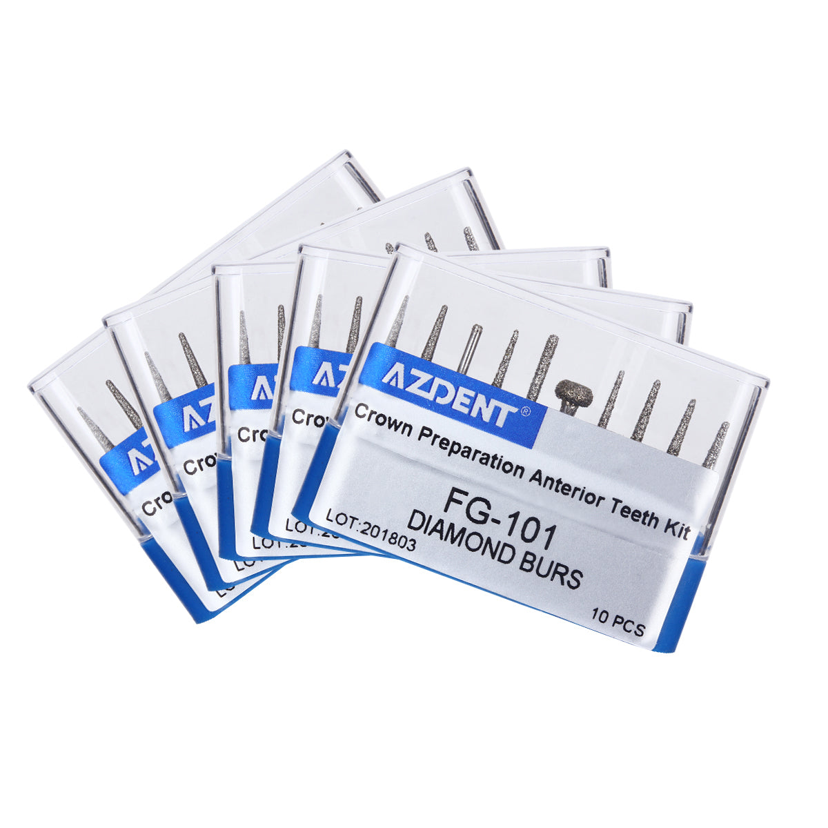 5 Boxes AZDENT Dental Diamond Burs FG-101 For Crown Preparation Anterior Teeth Kit 10pcs/Kit - azdentall.com