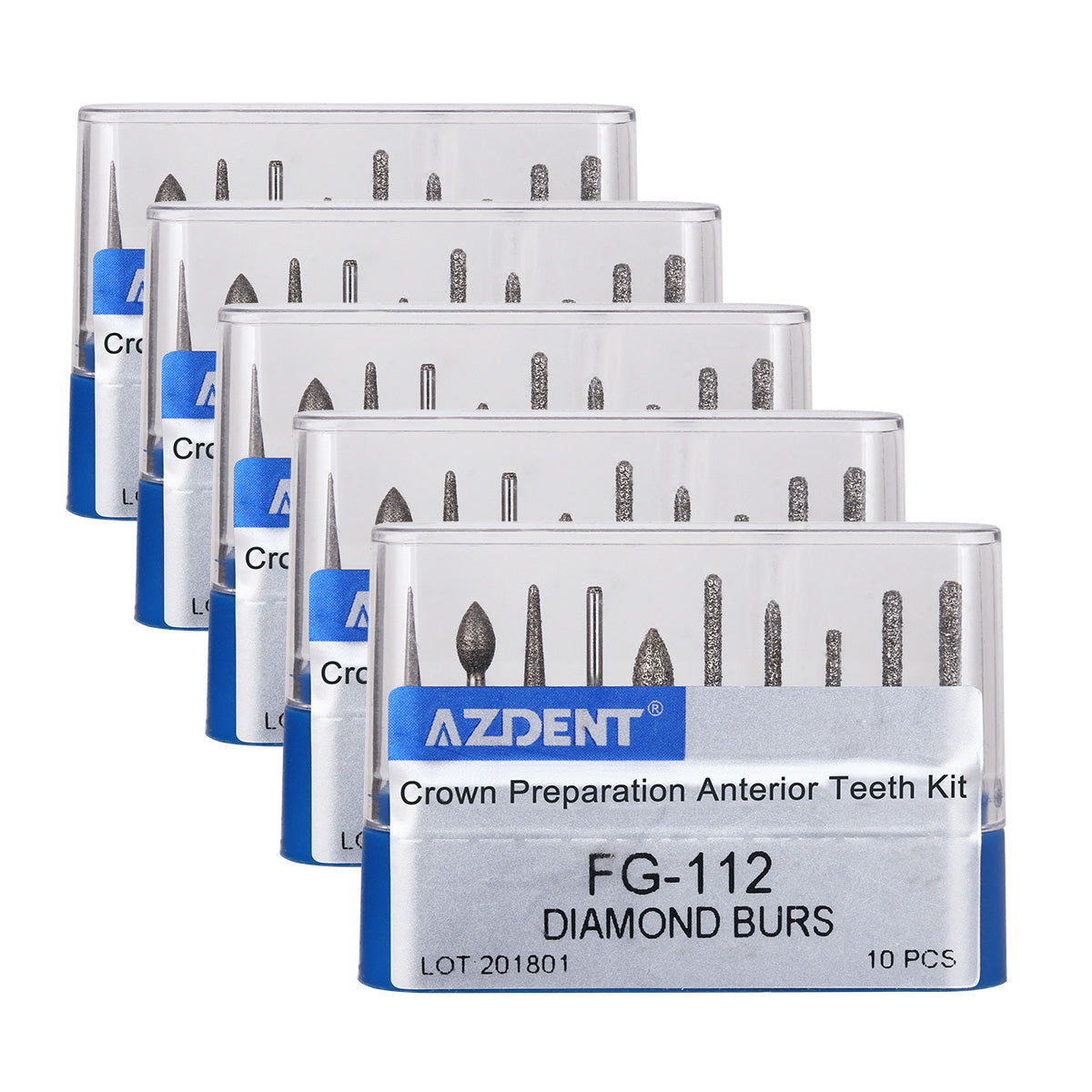 5 Kits AZDENT Dental Diamond Bur FG-112 Crown Preparation Anterior Teeth Kit 10pcs/Kit - azdentall.com
