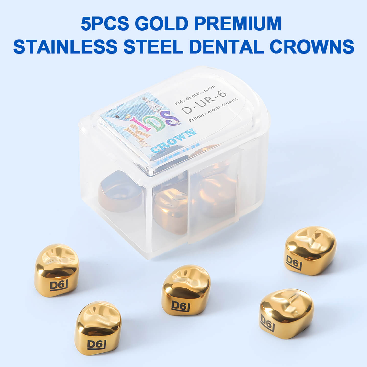 48 Sizes Dental Gold Primary Molar Kids Crown Stainless Steel Preformed Temporary Crowns 5pcs/Box - azdentall.com