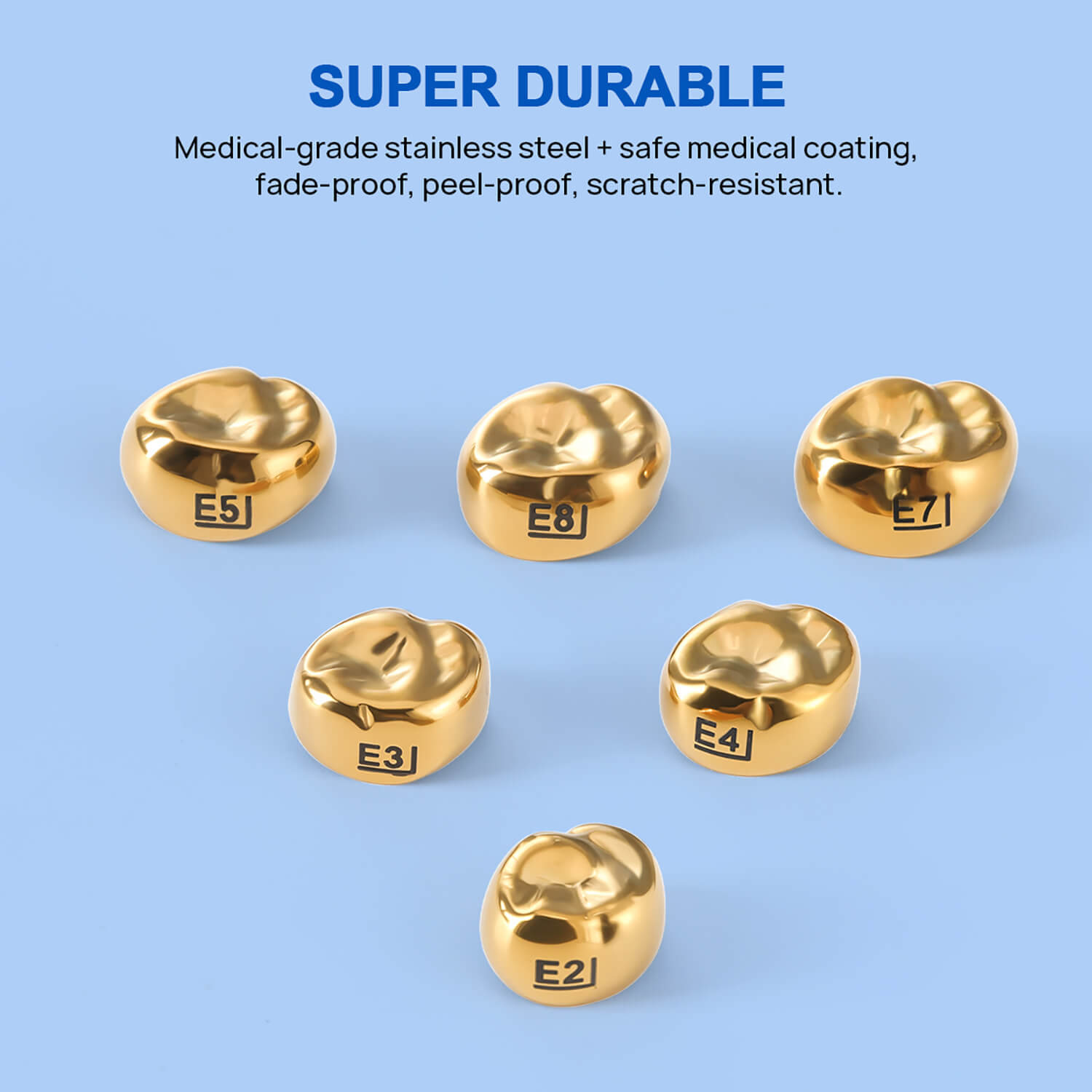 48 Sizes Dental Gold Primary Molar Kids Crown Stainless Steel Preformed Temporary Crowns 5pcs/Box - azdentall.com