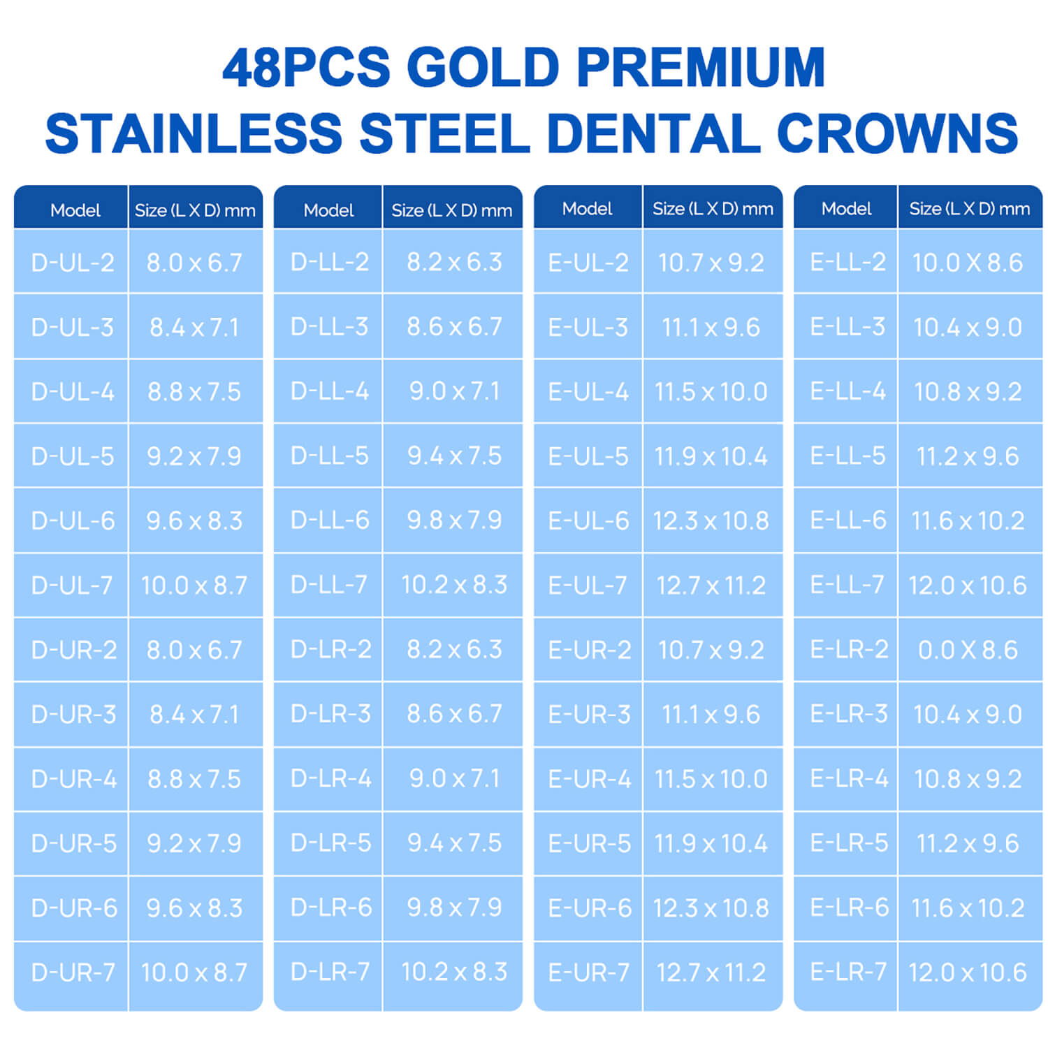 48 Sizes Dental Gold Primary Molar Kids Crown Stainless Steel Preformed Temporary Crowns 5pcs/Box - azdentall.com