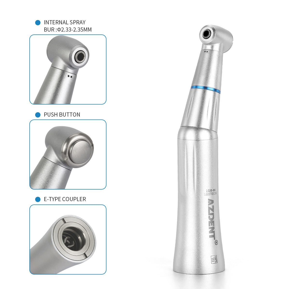 AZDENT 1:1 Push Button Low Speed Contra Angle Handpiece Internal Water - azdentall.com