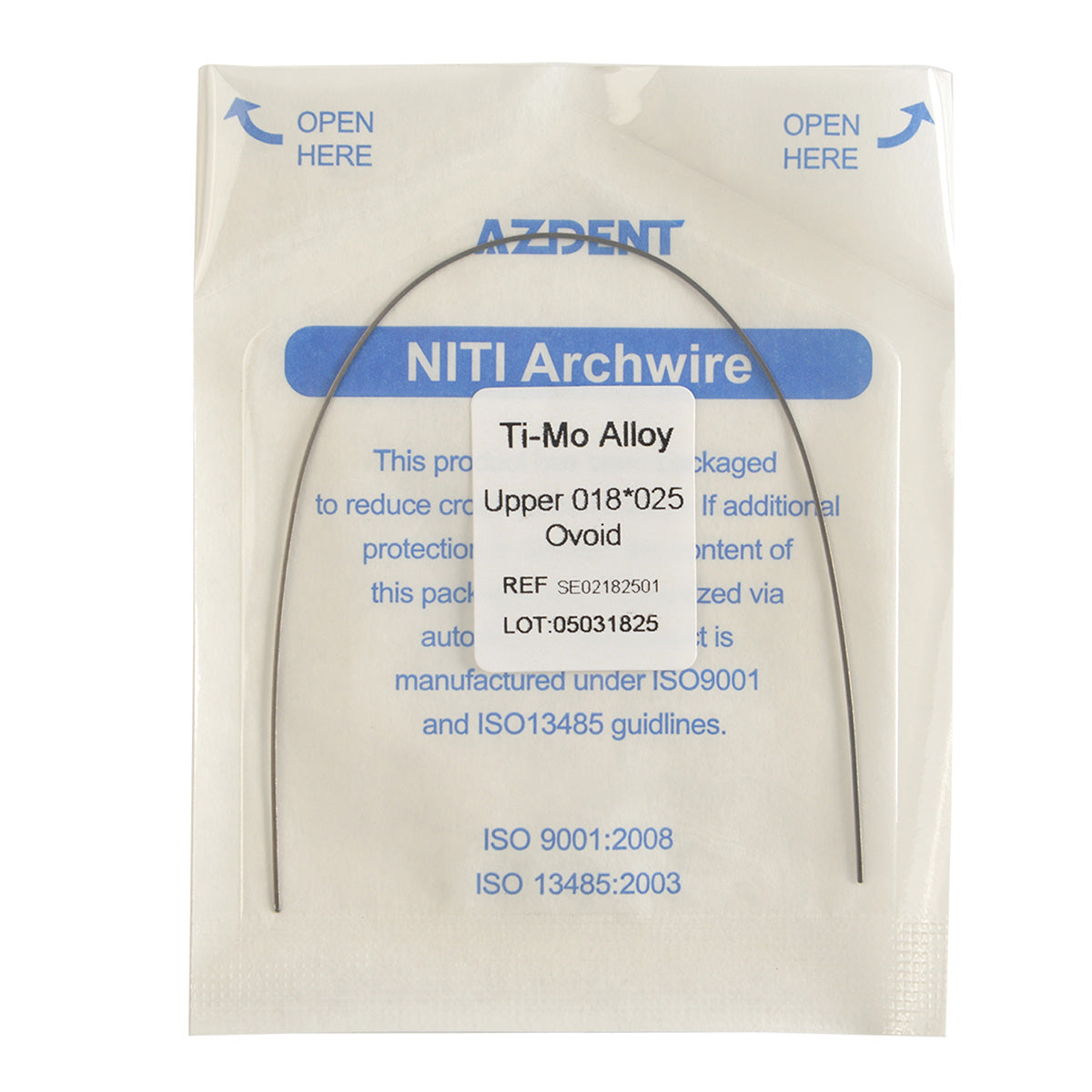 AZDENT Arch Wire TMA Beta Ti-Mo Alloy Ovoid Rectangular 0.018 x 0.025 Upper 1pcs/Pack - azdentall.com