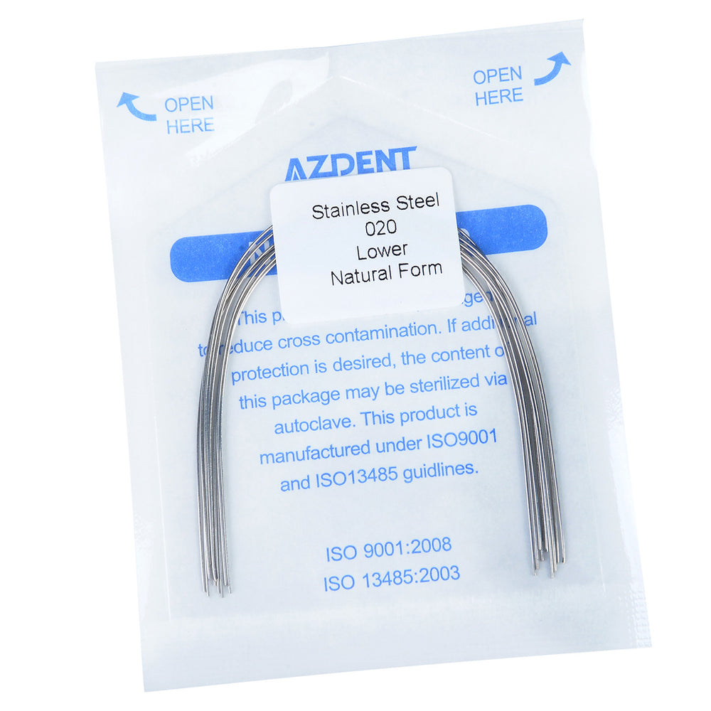 AZDENT Archwire Stainless Steel Round Natural 0.020 Lower 10pcs/Pack - azdentall.com