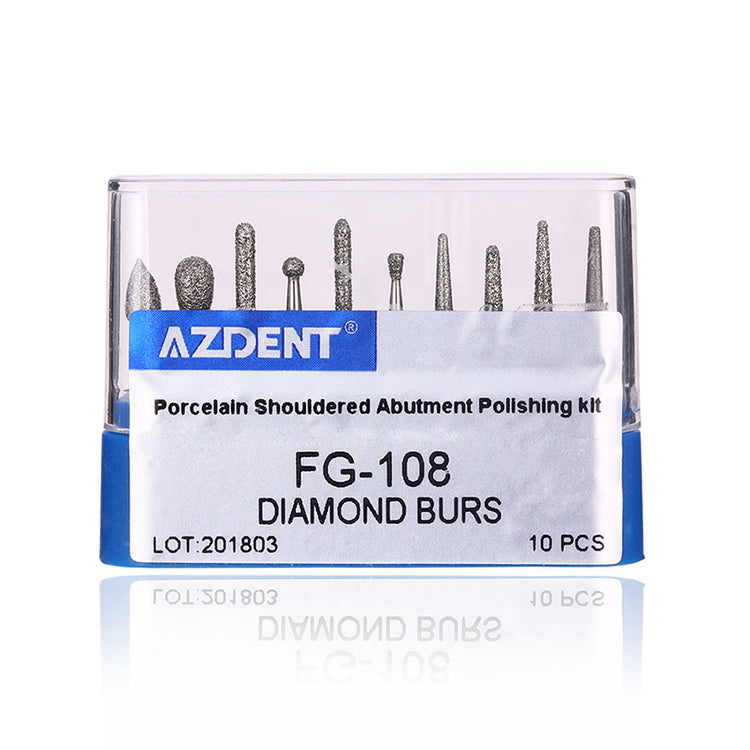 AZDENT Dental Diamond Bur FG-108 Porcelain Shouldered Abutment Polishing Kit 10pcs/Kit - azdentall.com