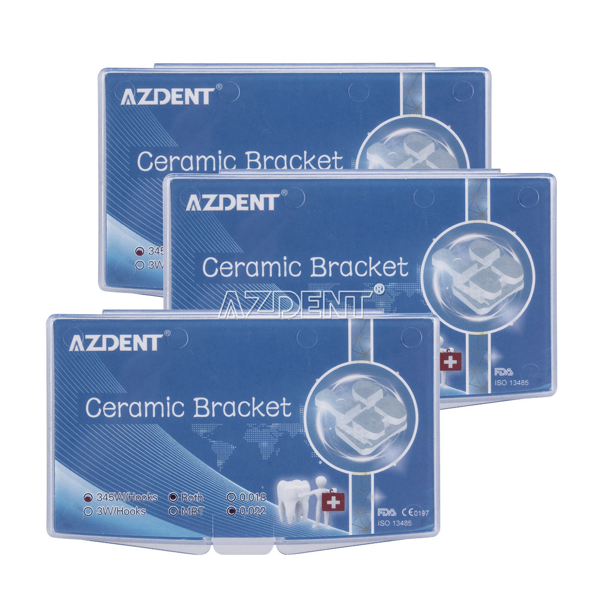3 Boxes AZDENT Dental Orthodontic Ceramic Bracket Braces Roth 0.022 Hooks On 345 20pcs/Box - azdentall.com