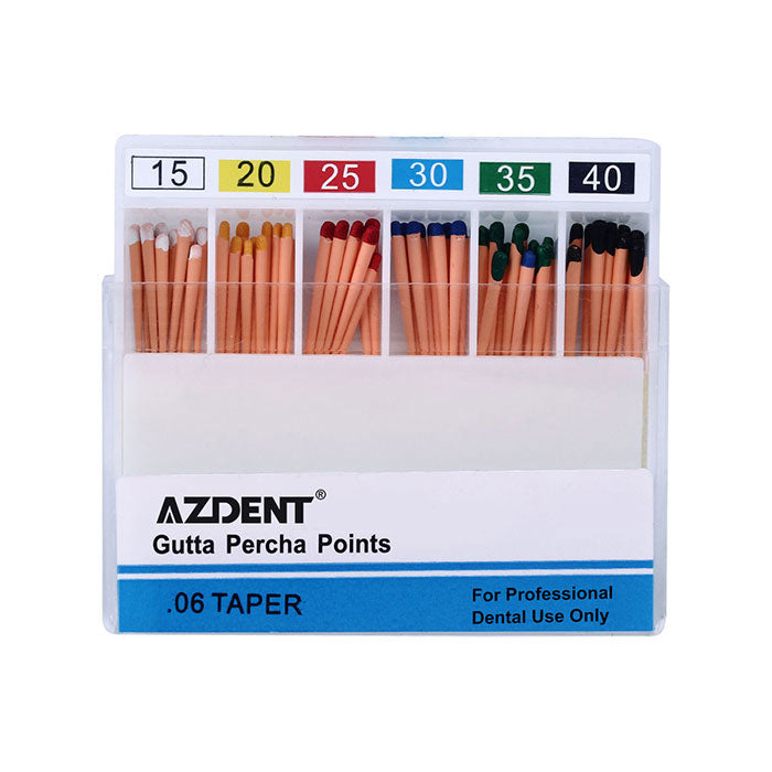 AZDENT Gutta Percha Points Assorted #15-40 Taper Size 0.06 Color Coded 60/Box - azdentall.com
