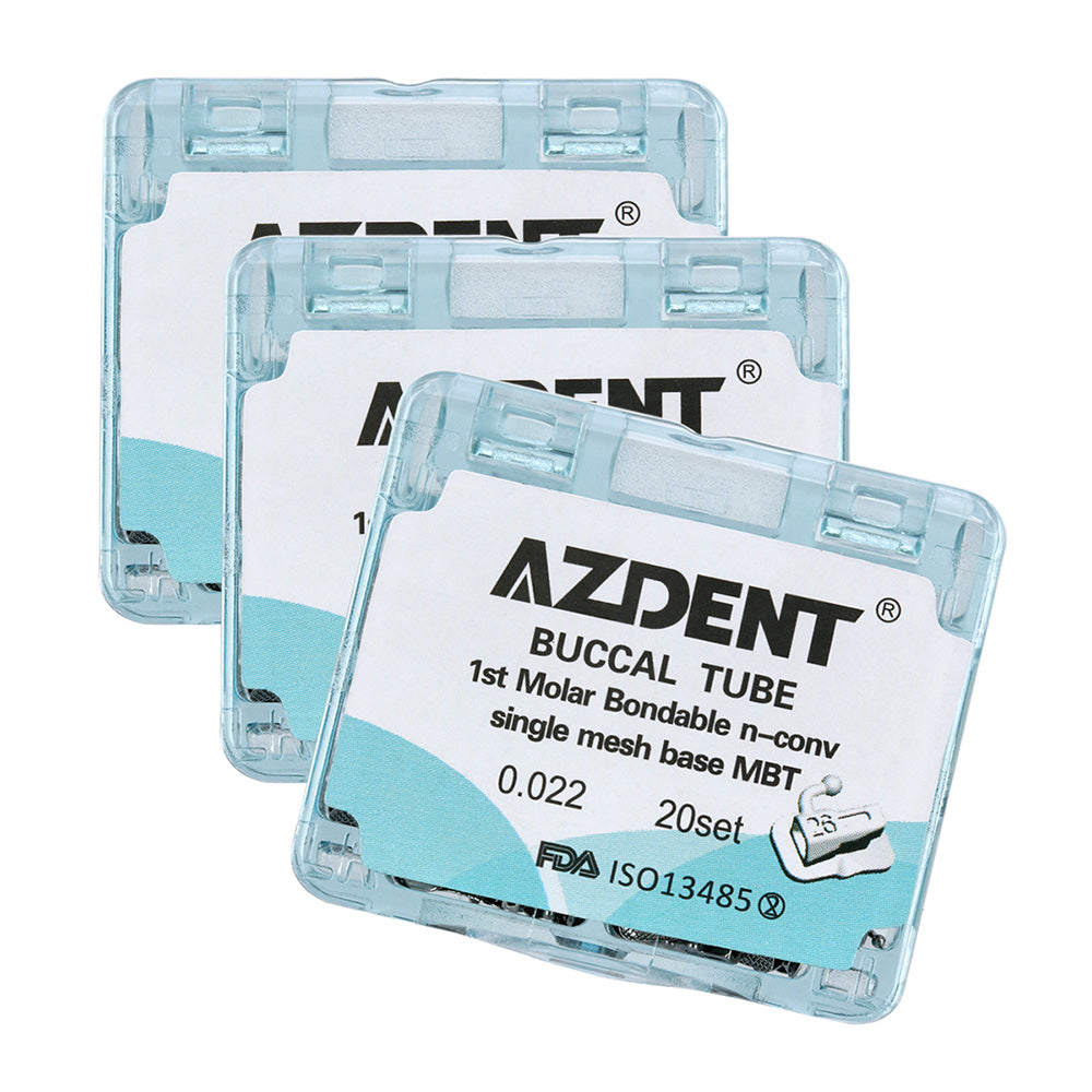 AZDENT Dental Orthodontic Buccal Tube 1st Molar Bondable Split Non-Convertible MBT 0.022 20Sets/Box - azdentall.com