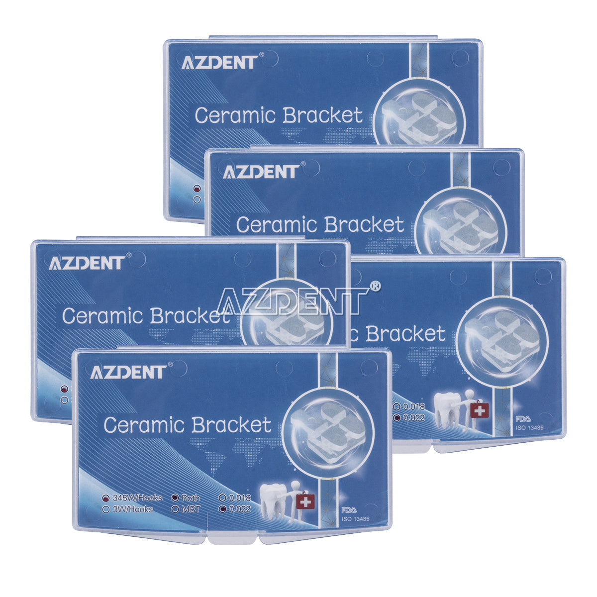 5 Boxes AZDENT Dental Orthodontic Ceramic Bracket Braces Roth 0.022 Hooks On 345 20pcs/Box - azdentall.com