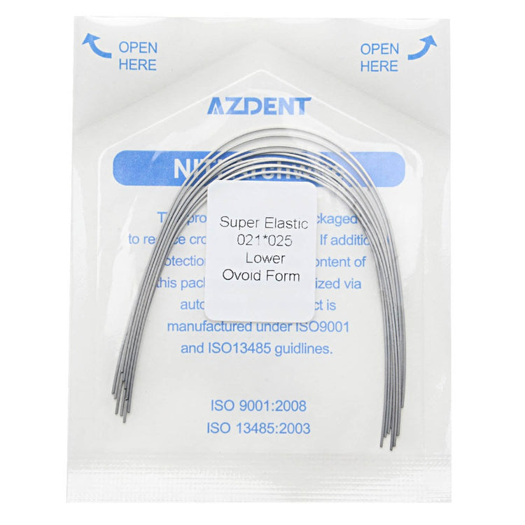 AZDENT Dental Orthodontic Archwires Niti Super Elastic Ovoid Rectangular 0.021 x 0.025 Lower 10pcs/Pack - azdentall.com