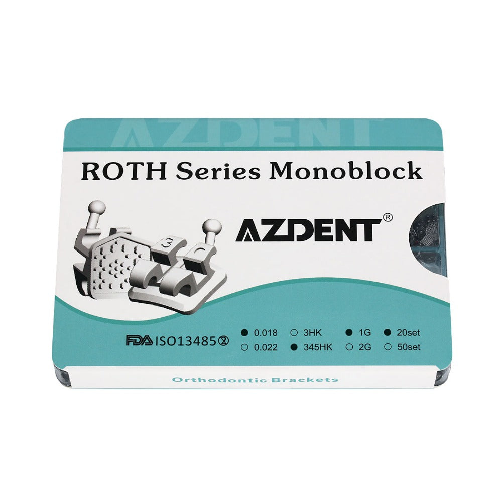 AZDENT Dental Orthodontic Metal Brackets Braces Mini Roth .018 MIM Monoblock Hooks on 345 400pcs/Box - azdentall.com