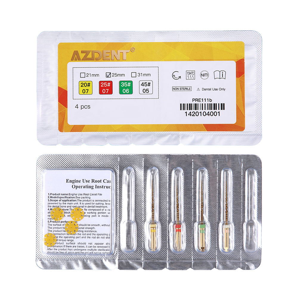 AZDENT Dental Niti Rotary Engine Files Reciprocating Root Canal 25mm 4Pcs/Pack
