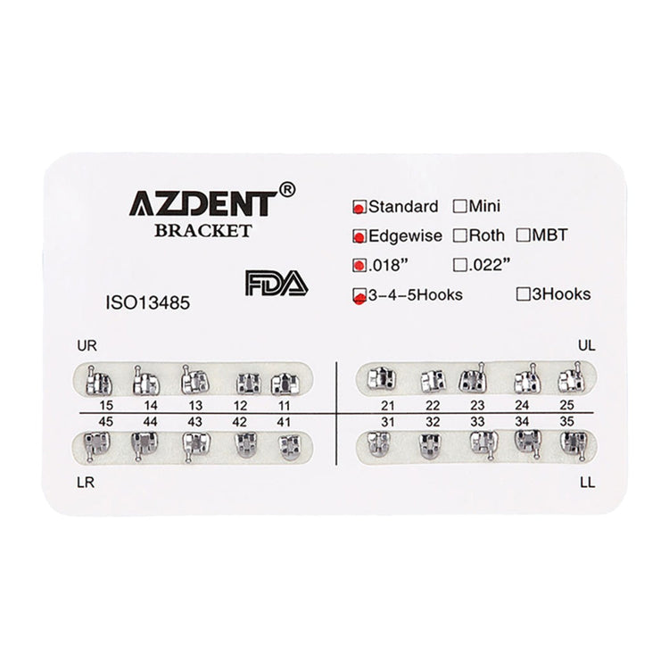 AZDENT Dental Metal Brackets Standard Edgewise Slot .018 Hooks on 345 20pcs/Pack - azdentall.com