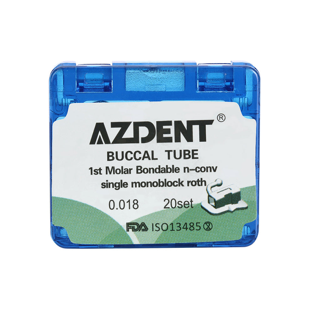 AZDENT Dental Orthodontic Buccal Tube 1st Molar Bondable MIM Monoblock Non-convertible Roth 0.018 20Sets/Box - azdentall.com