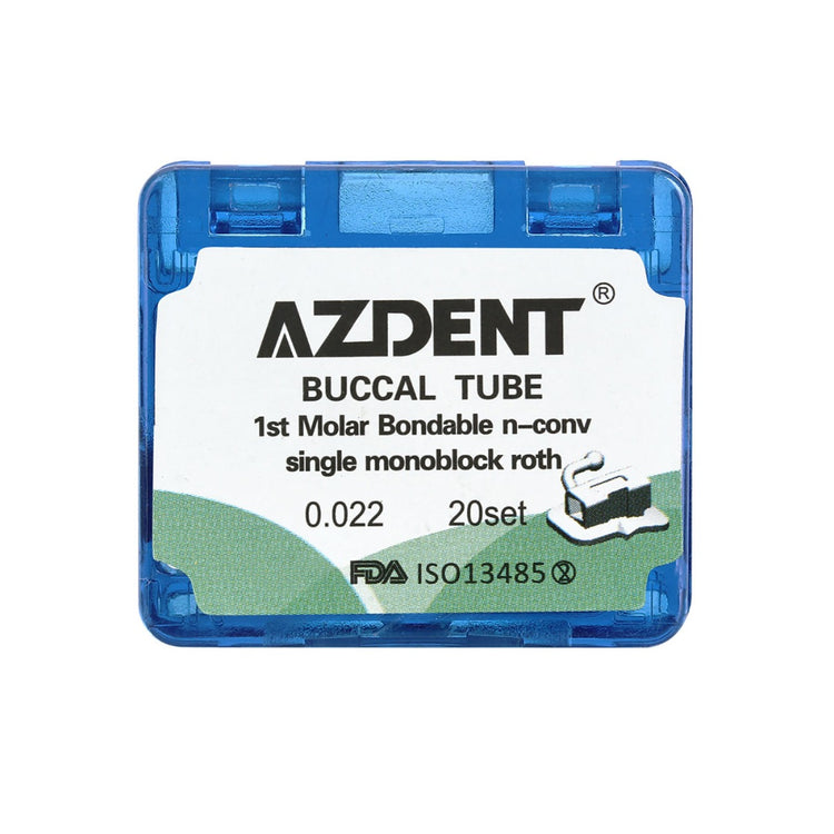 AZDENT Dental Orthodontic Buccal Tube 1st Molar Bondable MIM Monoblock Non-convertible Roth 0.022 20Sets/Box - azdentall.com