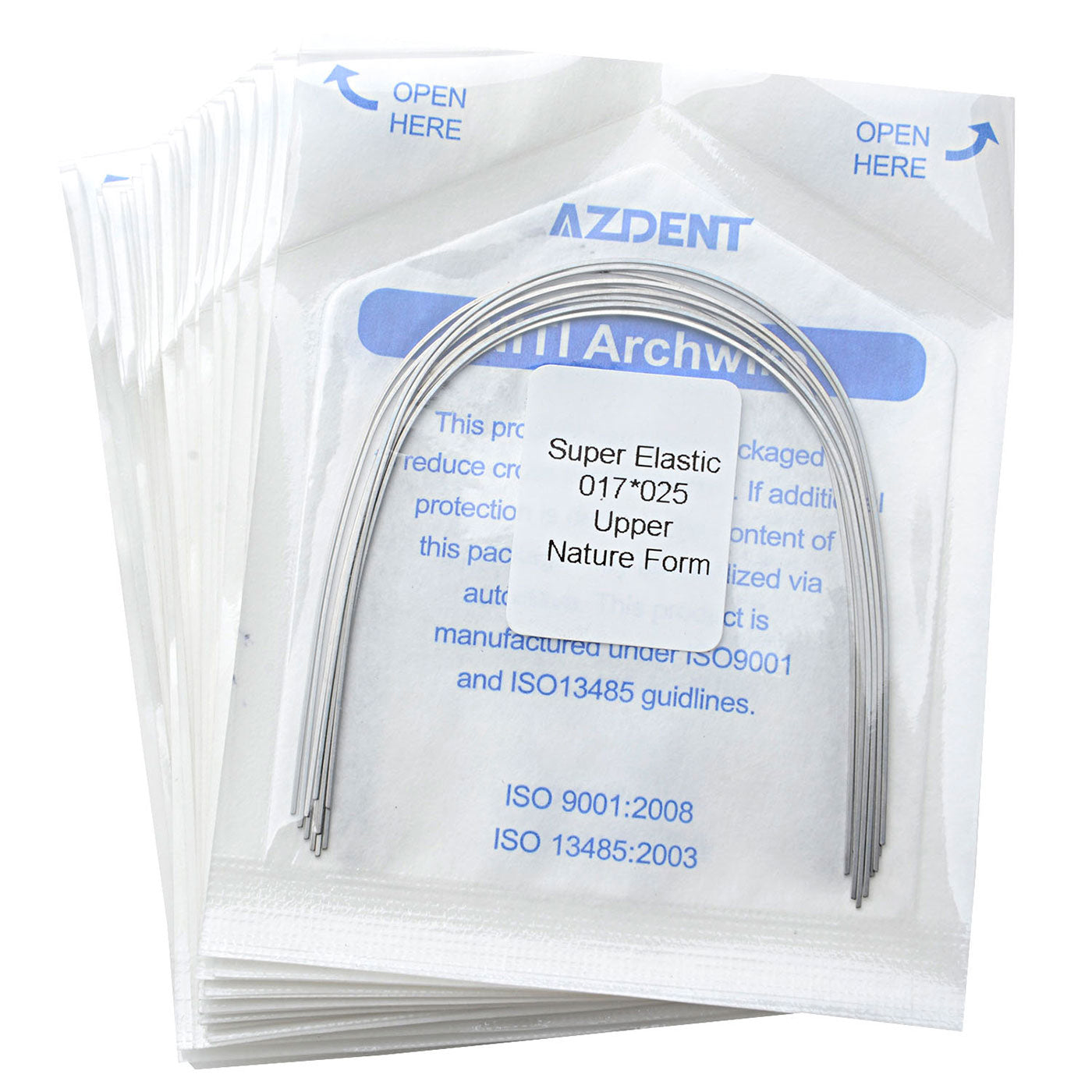 AZDENT Dental Orthodontic Archwires NiTi Super Elastic Natural Form Rectangular 0.017 x 0.025 Upper 10pcs/Pack - azdentall.com