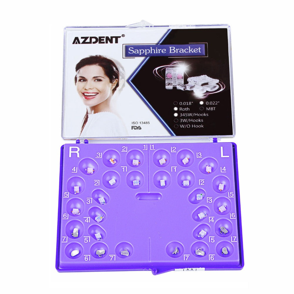AZDENT Dental Orthodontic Ceramic Bracket Positioning Monocrystalline Sapphire and Buccal Tube Mini Roth .022 345Hooks 28pcs/box - azdentall.com