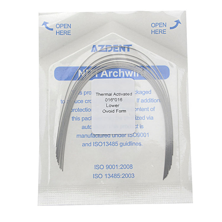AZDENT Thermal Active NiTi Archwire Ovoid Form Rectangular 0.016 x 0.016 Lower 10pcs/Pack - azdentall.com