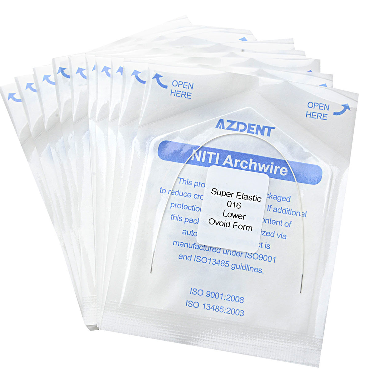 10 Packs AZDENT Archwire NiTi Super Elastic Colored Coated Ovoid Round 0.016 Lower 1pcs/Pack - azdentall.com