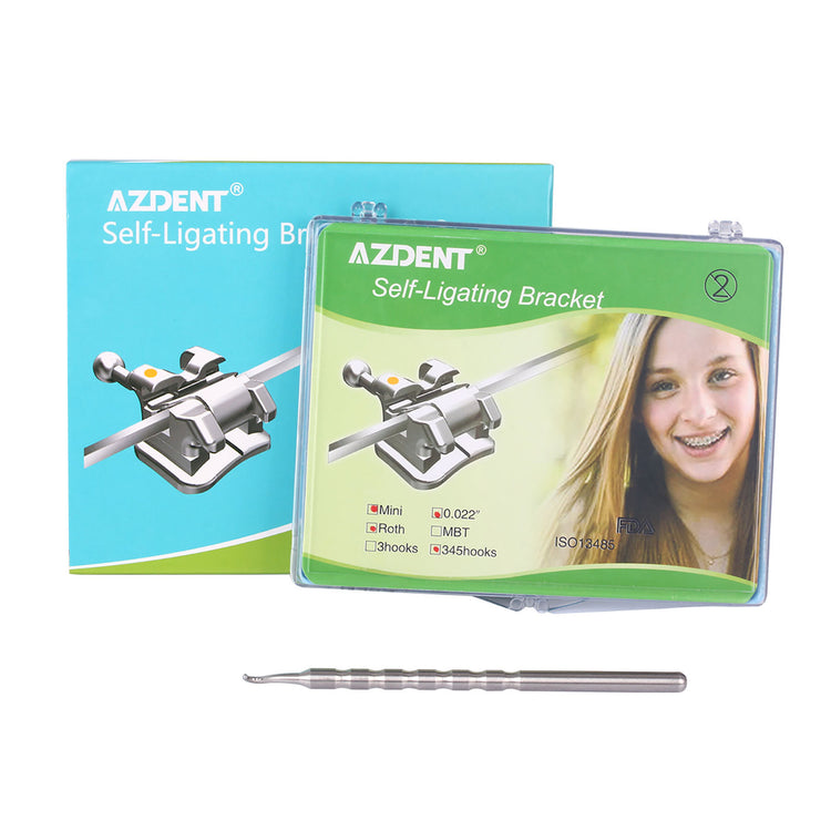 AZDENT Dental Orthodontic Metal Self Ligating Brackets Braces Mini Roth .022 Hooks on 345 with Buccal Tube 28pcs/Kit - azdentall.com