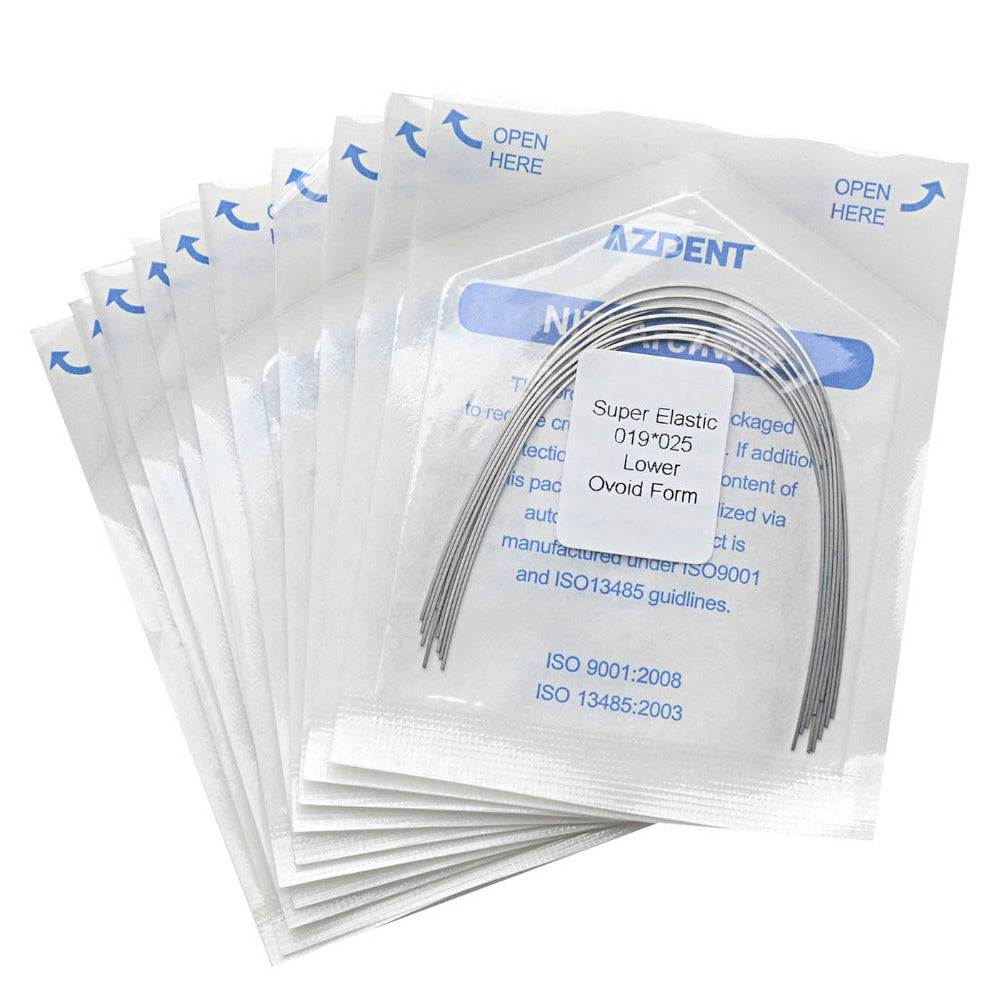 AZDENT Dental Orthodontic Archwires Niti Super Elastic Ovoid Rectangular Full Size 10pcs/Pack - azdentall.com