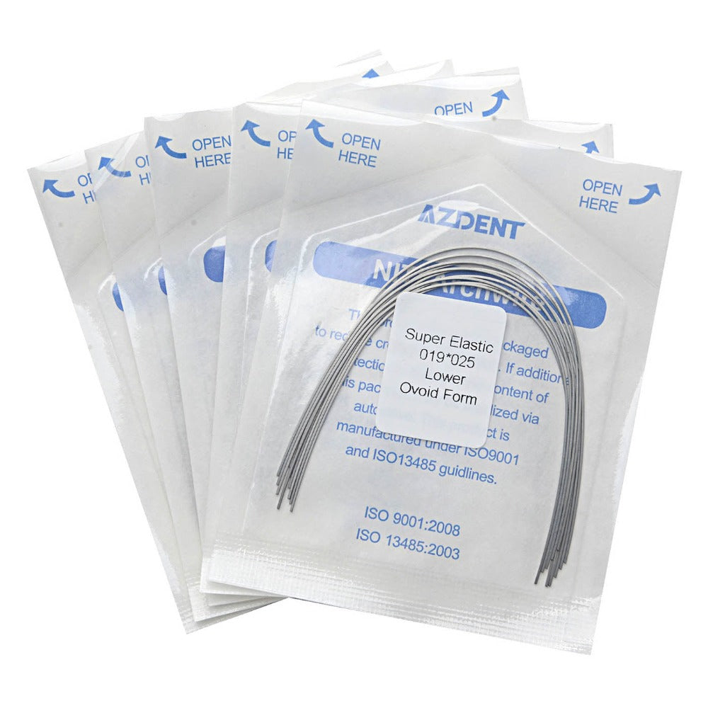 AZDENT Dental Orthodontic Archwires Niti Super Elastic Ovoid Rectangular 0.019 x 0.025 Lower 10pcs/Pack - azdentall.com