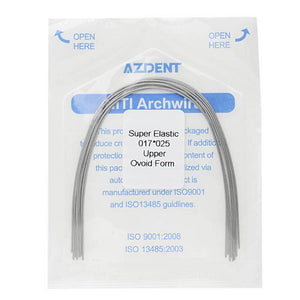 AZDENT Dental Orthodontic Archwire Niti Super Elastic Ovoid Form Rectangular 0.017 x 0.025 Upper 10pcs/Pack - azdentall.com