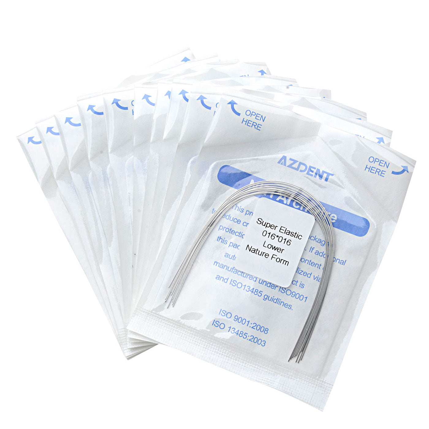 AZDENT Dental Orthodontic Archwires NiTi Super Elastic Natural Form Rectangular 0.016 x 0.016 Lower 10pcs/Pack - azdentall.com