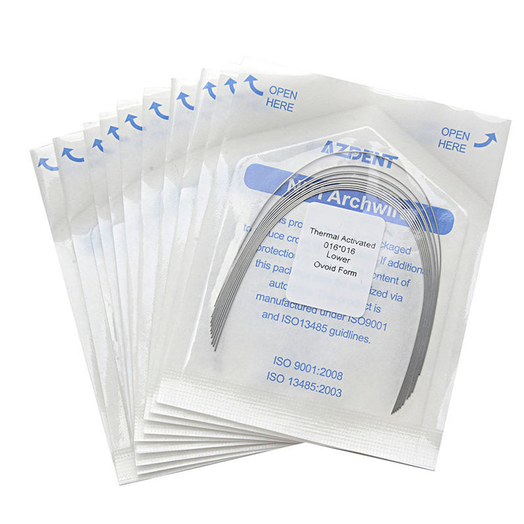 AZDENT Thermal Active NiTi Archwire Ovoid Form Rectangular 0.016 x 0.016 Lower 10pcs/Pack - azdentall.com