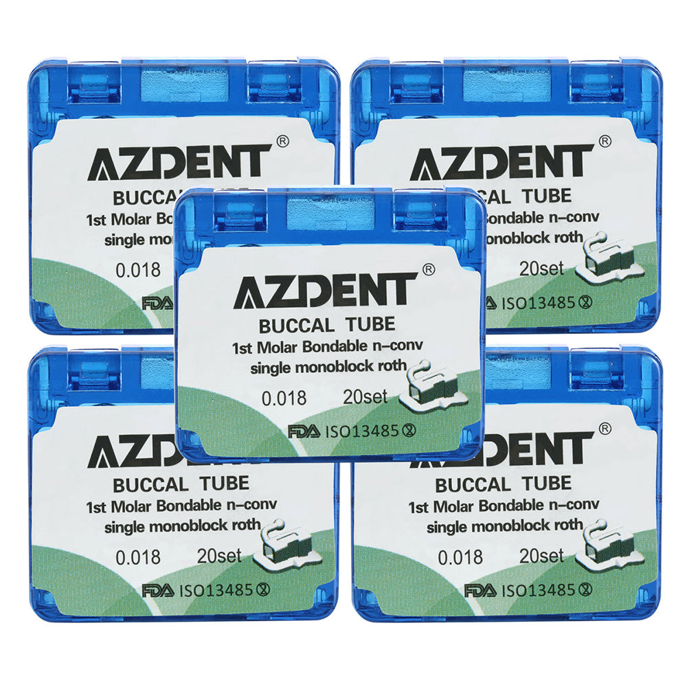 AZDENT Dental Orthodontic Buccal Tube 1st Molar Bondable MIM Monoblock Non-convertible Roth 0.018 20Sets/Box - azdentall.com