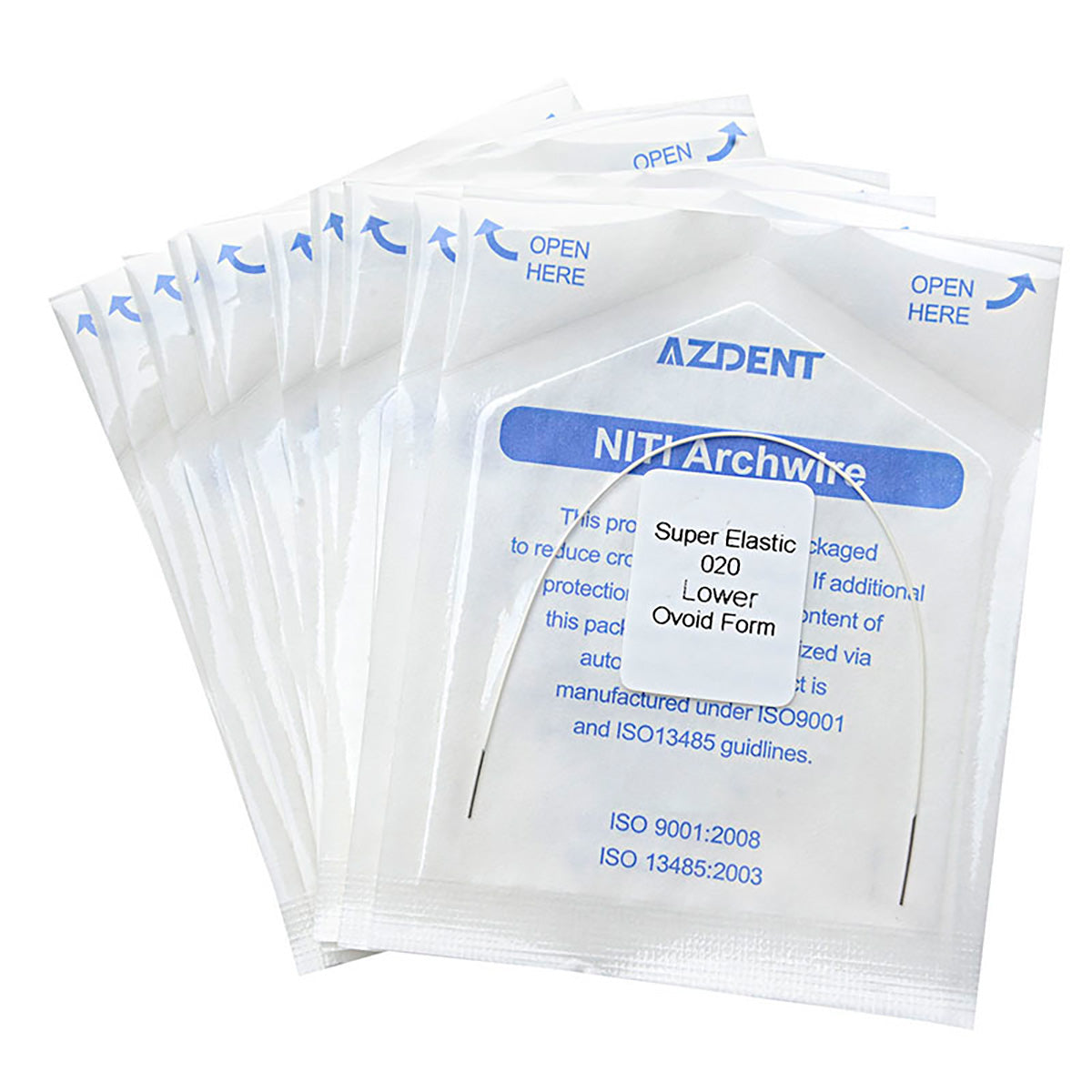 10 Packs AZDENT Archwire NiTi Super Elastic Colored Coated Ovoid Round 0.020 Lower 1pcs/Pack - azdentall.com