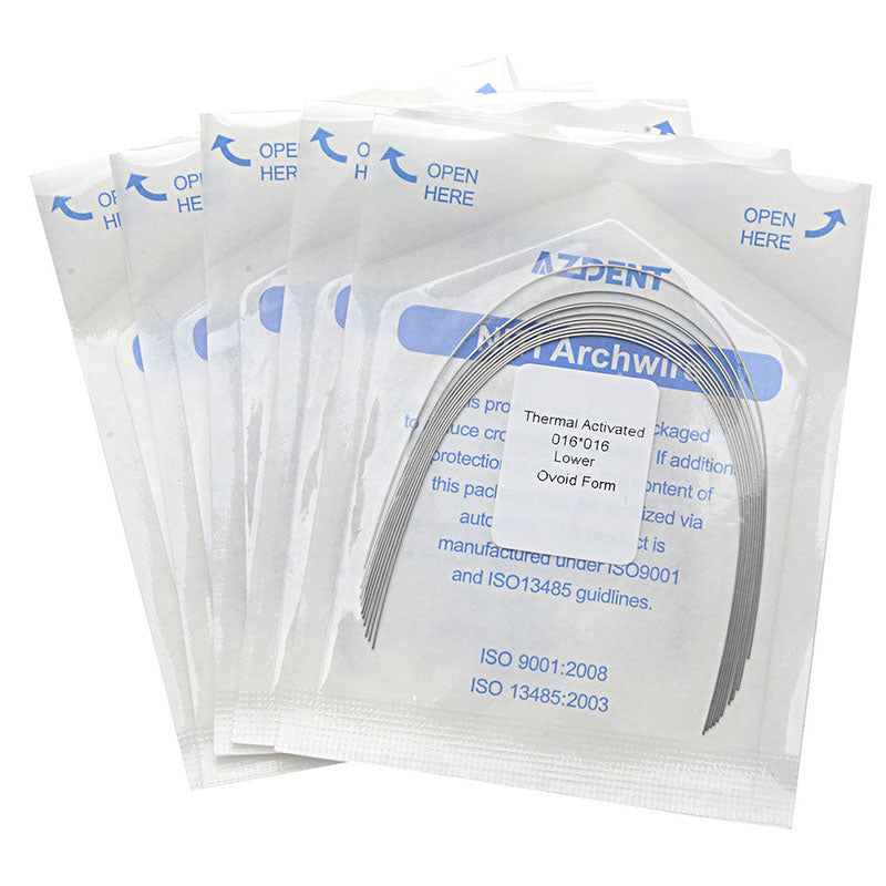 AZDENT Thermal Active NiTi Archwire Ovoid Form Rectangular 0.016 x 0.016 Lower 10pcs/Pack - azdentall.com