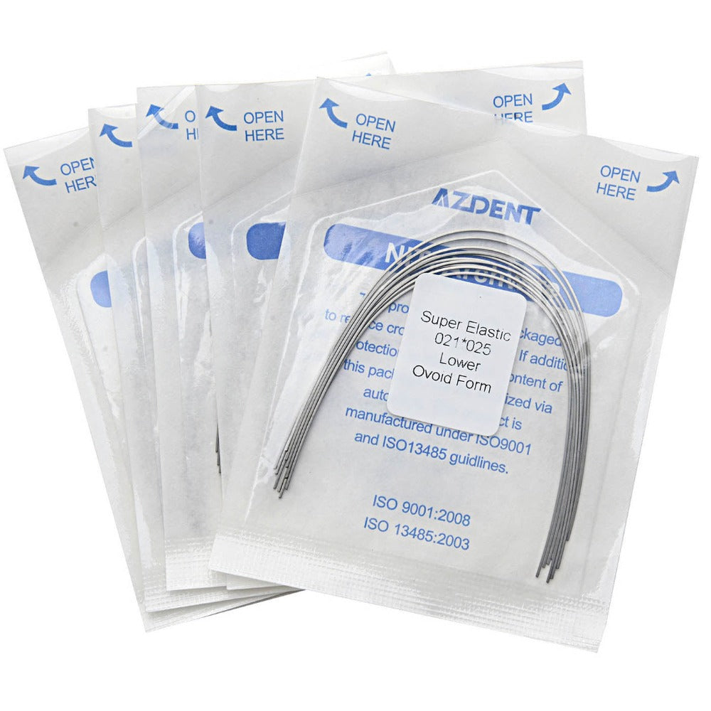 AZDENT Dental Orthodontic Archwires Niti Super Elastic Ovoid Rectangular 0.021 x 0.025 Lower 10pcs/Pack - azdentall.com