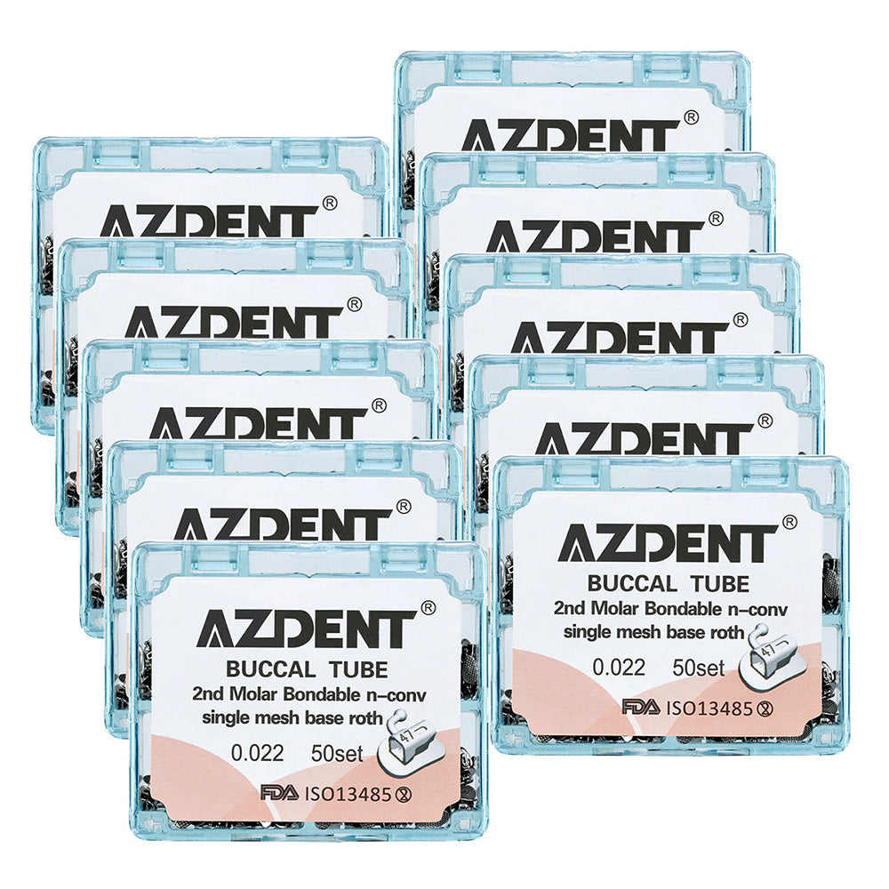 AZDENT Dental Orthodontic Buccal Tube 2nd Molar Bondable Split Non-Convertible Roth 0.022 50Sets/Box - azdentall.com