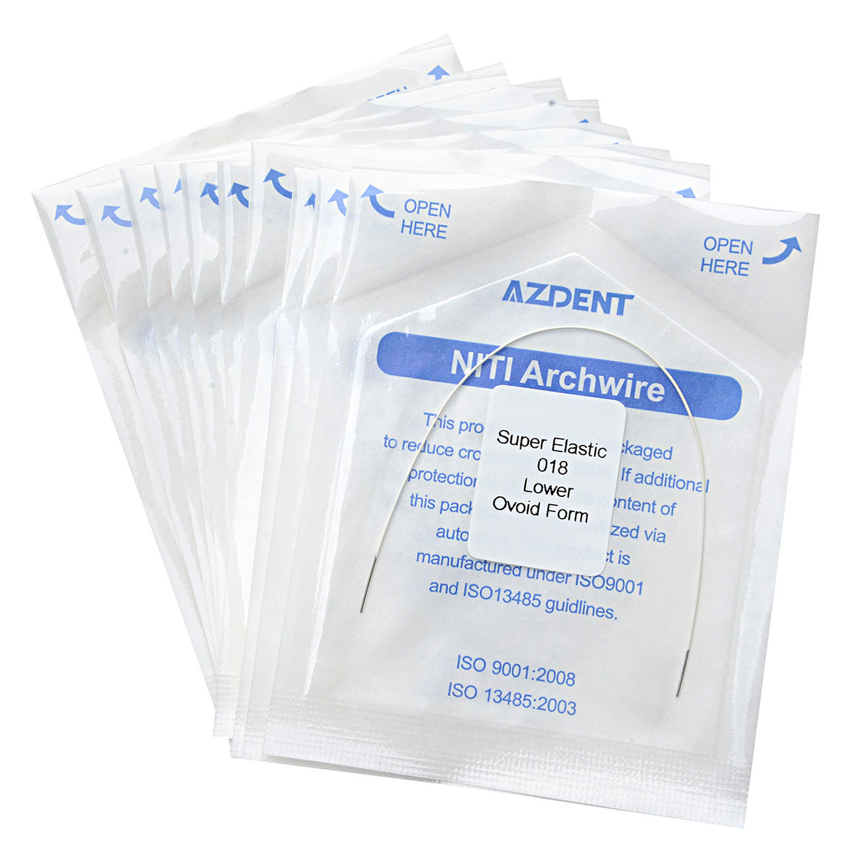 10 Packs AZDENT Archwire NiTi Super Elastic Colored Coated Ovoid Round 0.018 Lower 1pcs/Pack - azdentall.com